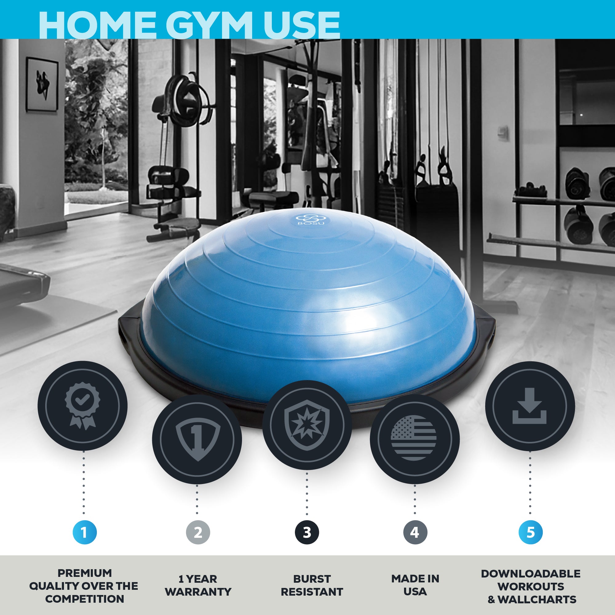 bosu-home-balance-trainer-con-bande-di-resistenza image 2
