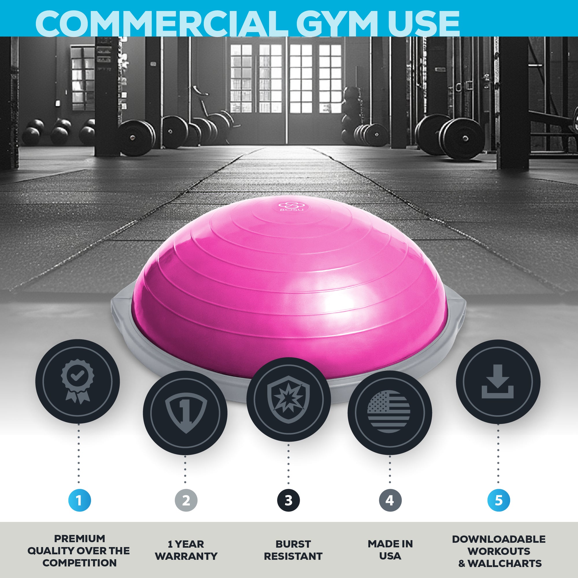 bosu-pro-balance-trainer-attrezzo-balance-professionale-uso-commerciale image 2