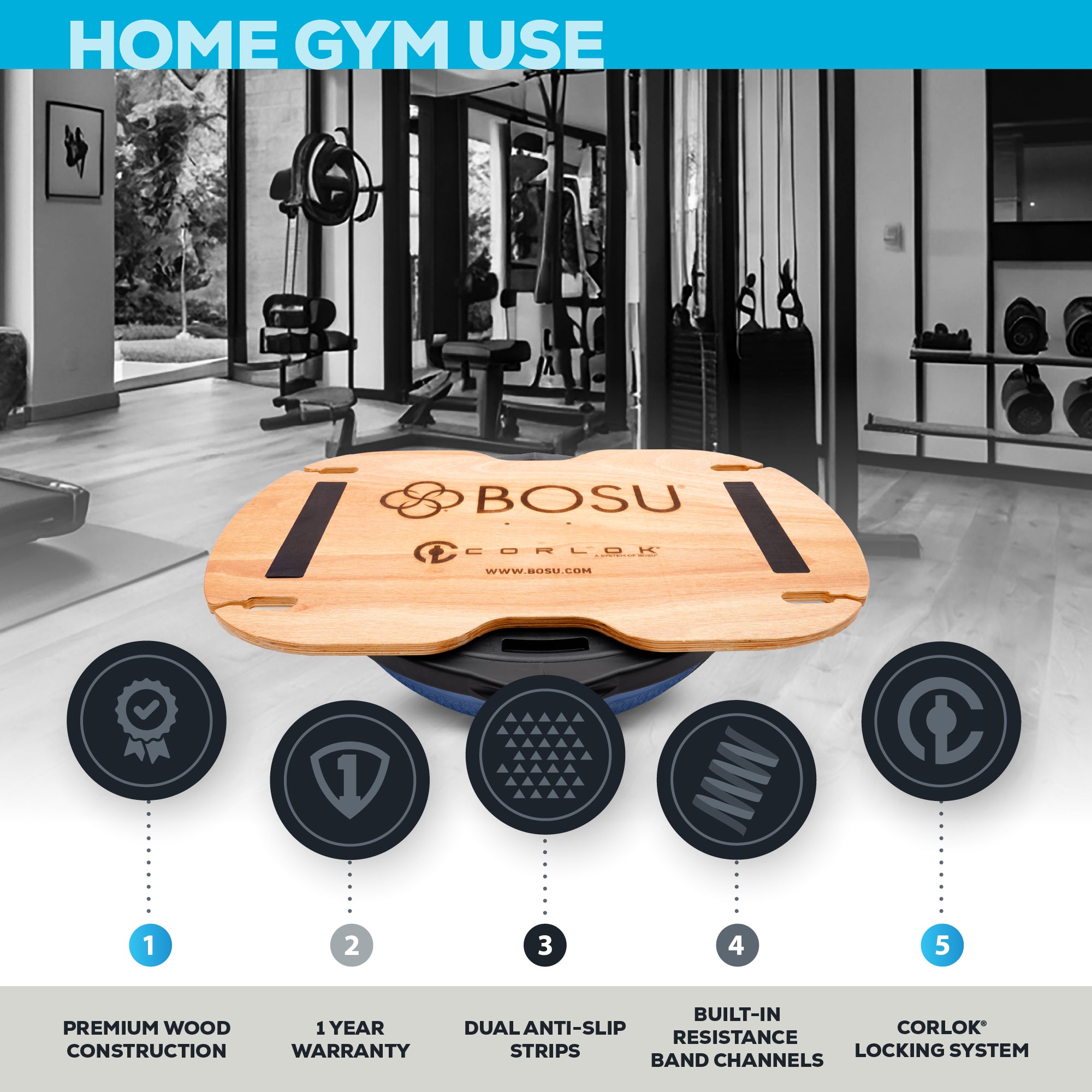 bosu-corlok-nexgen-home-balance-trainer-athletic-platform-bundle image 2